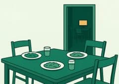 [Bild 1: mein-kind-zockt-nur-noch-leerer-platz-am-tisch.jpg. Alt-Text: Ein Esstisch mit drei Gedecken und einem leeren Platz, im Nebenraum leuchtet ein Bildschirm: So macht sich zu viel Spielen im Familienalltag bemerkbar.]